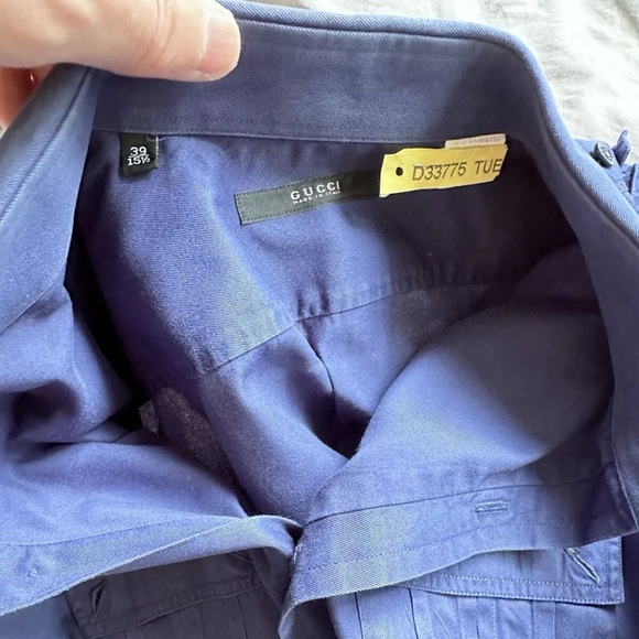 Gucci Duke Mens Button Down Dress Shirt, Blue Double Front Pocket Sz 39/15.5 - Picture 4 of 10